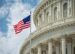 American flag waving in the sky as drug abuse in the United States happens