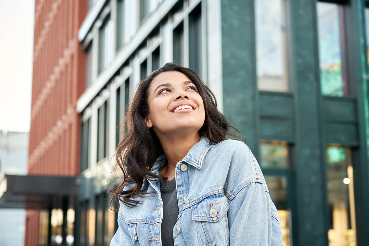 Woman contemplating ways to find happiness