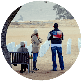 image of multi generations of veterans at memorial cemetery for gulf breeze recovery article on "Half a Million U.S. Vets Addicted to Opiates" Gulf Breeze Recovery is a non 12 step holistic drug and alcohol treatment facility that uses the THRIVE® Total Health Recovery Model for recovery