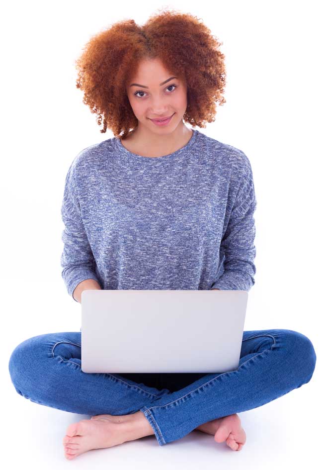 young girl online with laptop