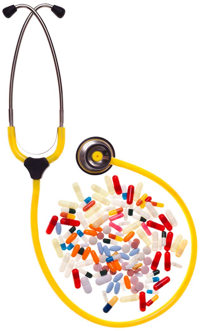 image of stethoscope with opioid pills