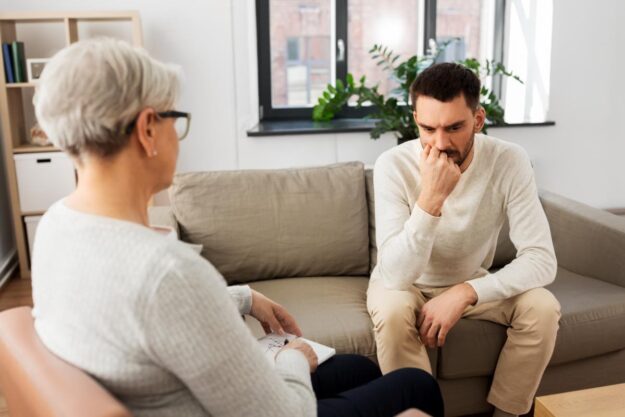 person in counseling as part of rehab for opioid addiction