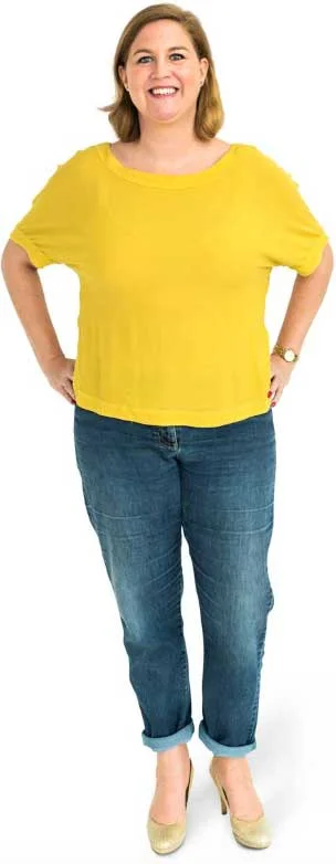 image of woman facing camera with white background during COVID-19