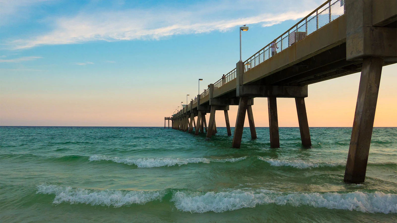 Florida beach dock at sunset