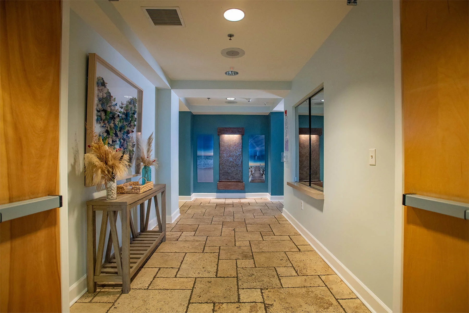 Clean hallway with tile