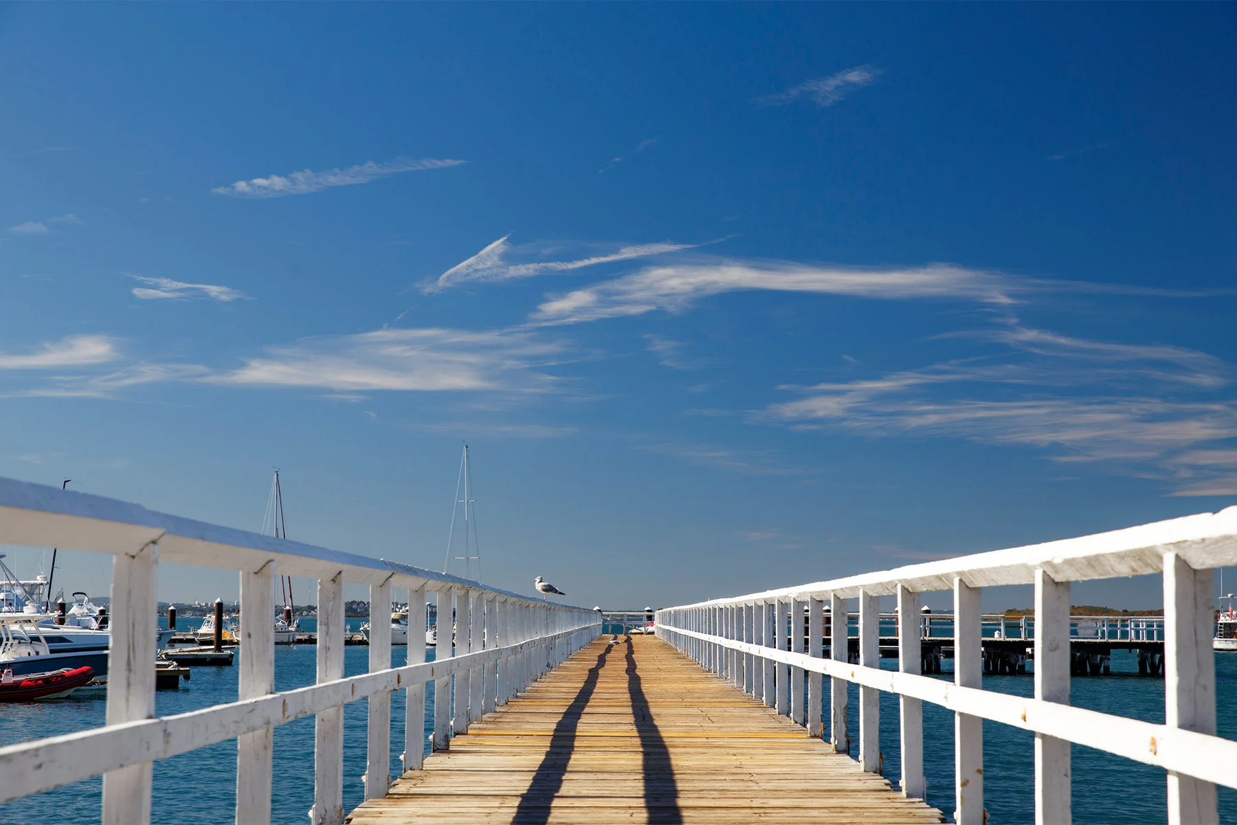 Long view of a dock on the water