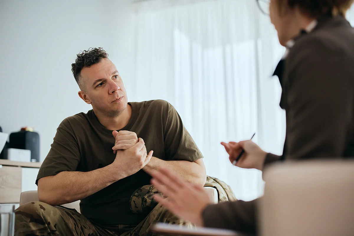 Person in counseling after seeking treatment for meth addiction