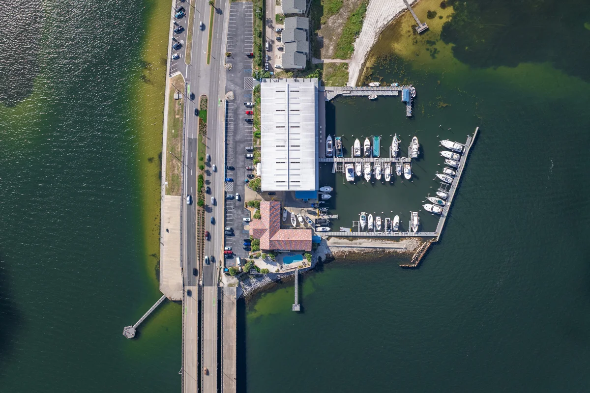 Top down view of boat dock